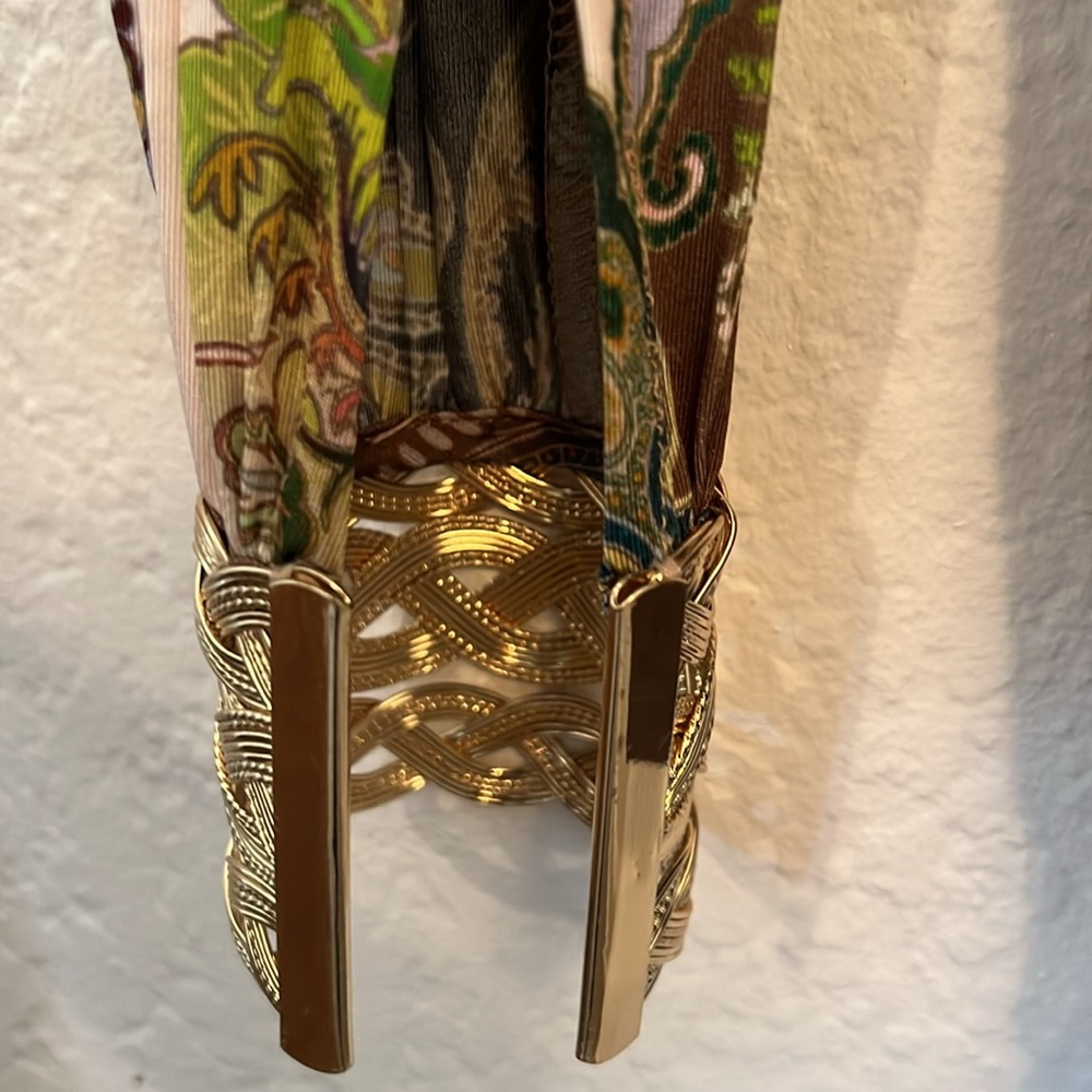VINTAGE By Sky multi color dress with Gold cuffs - Picture 7 of 7